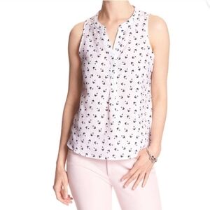 Banana Republic White Sleeveless Blouse with Black Pattern